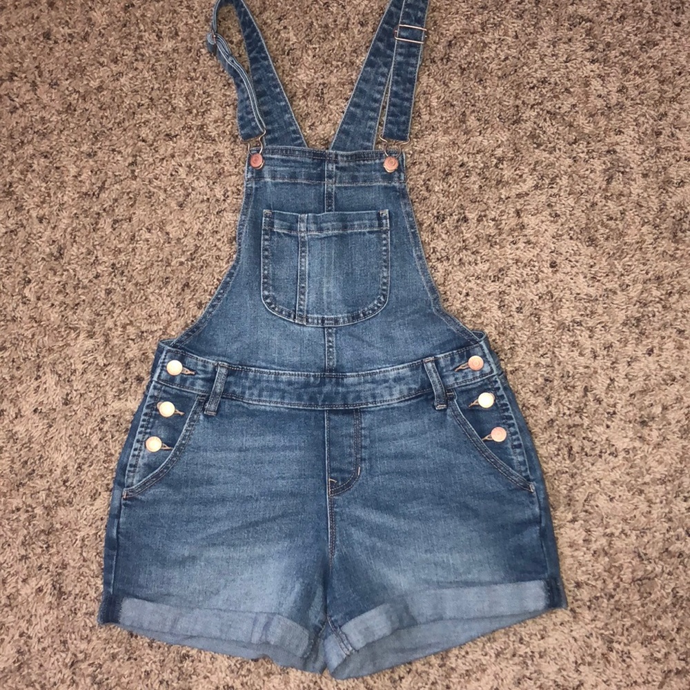 denim short overalls